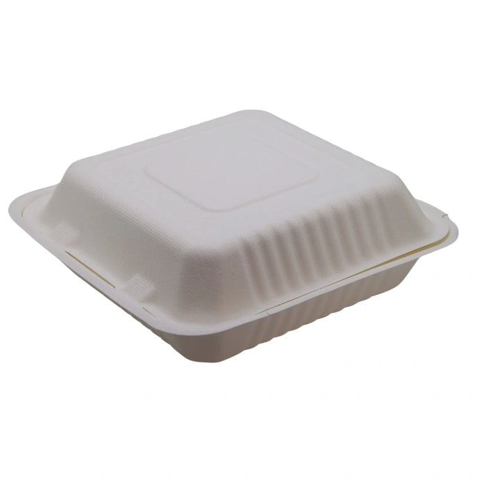 9 x 9 x 3 1 Compartment Bagasse Clamshell Containers Eco-Friendly Clamshell Meal Container, Restaurants, Catering & Food Delivery (200/Case) | ECOZOE – product photo