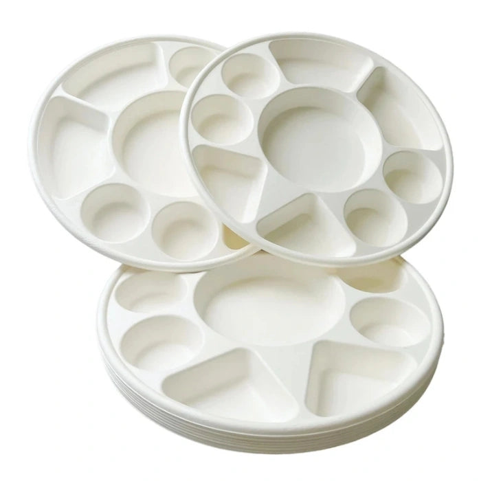 Round White 9 Compartment Thali Plates for Food Serving, Catering & Events, 50/Case – product photo
