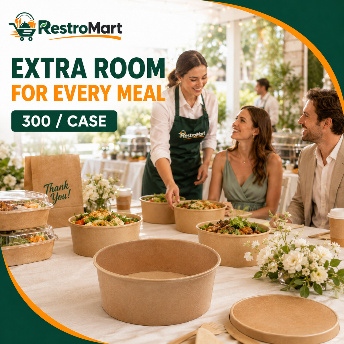 44 oz kraft paper bowl used in a restaurant setting