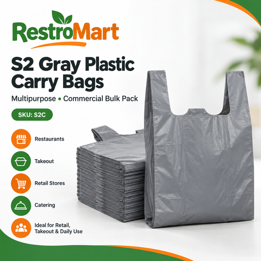 S2 Gray Plastic Carry Bags – Multipurpose Shopping Bags for Retail Stores, Takeout & Daily Use