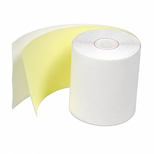 3 x 3" 2PLY Yellow and White Bond Paper Roll for POS & Kitchen Printers, Restaurants & Retail (50/Case) – product photo