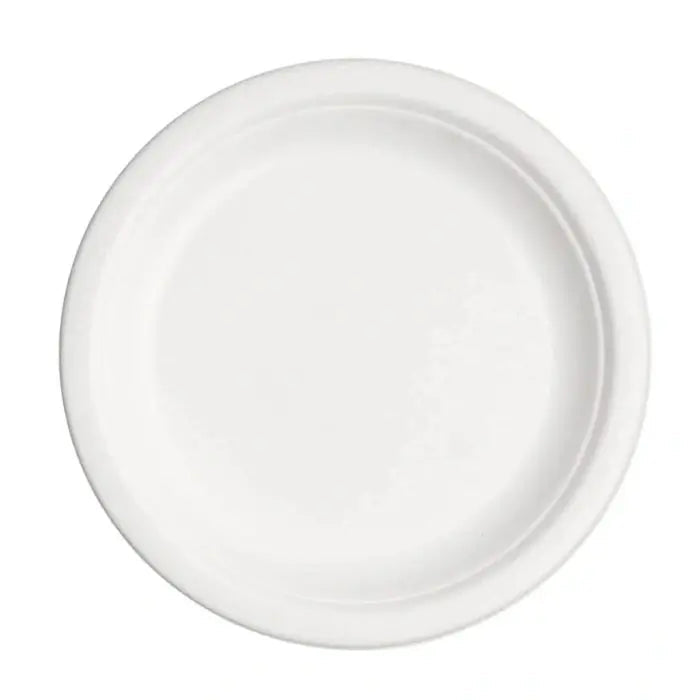 10" Bagasse Round Plates for Weddings, Events & Food Service, Eco-Friendly Disposable Dinner Plates (500/Case) | ECOZAT – product photo