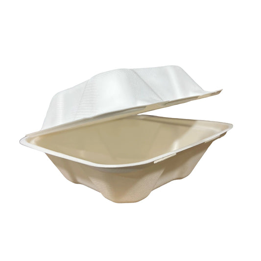 6 x 6 Bagasse Clamshell Containers Eco-Friendly Snack & Side Takeaway Container for Cafes & Food Trucks (500/Case) | ECOZOE – product photo