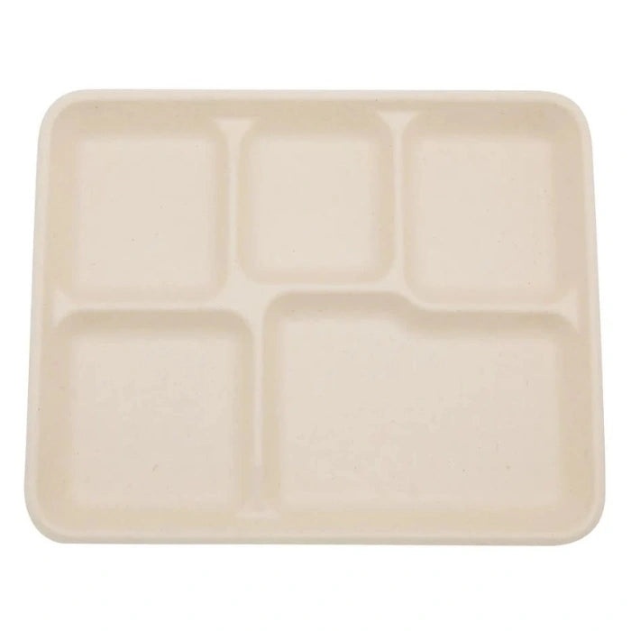 5 Compartment Sustainable Rectangular Bagasse Food Plates for Eco-Friendly Serving (300/Case) | ECOZAT – product photo