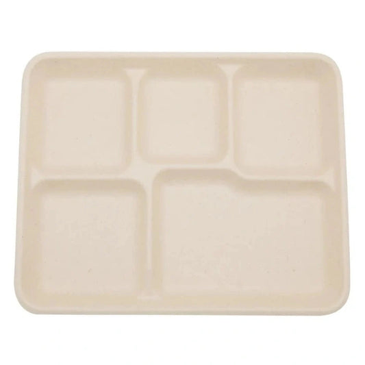 5 Compartment Sustainable Rectangular Bagasse Food Plates for Eco-Friendly Serving (300/Case) | ECOZAT – product photo