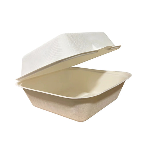 6 x 6 x 3 Bagasse Clamshell Containers for Snacks, Meals, Burgers, Sides & Takeout (400/Case) | ECOZOE – product photo