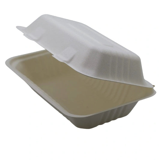 9 x 6 x 3 Natural Bagasse Clamshell Containers Eco-Friendly Rectangular Food for Takeaway, Catering & Meal Packaging (200/Case) | ECOZOE – product photo