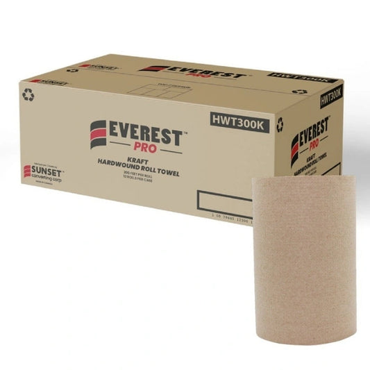 Kraft Paper Hand Towel Rolls for Dispensers, Restrooms & Kitchens | Recycled Absorbent Roll Towels, 300' x 12 Rolls/Case | EVEREST PRO – product photo