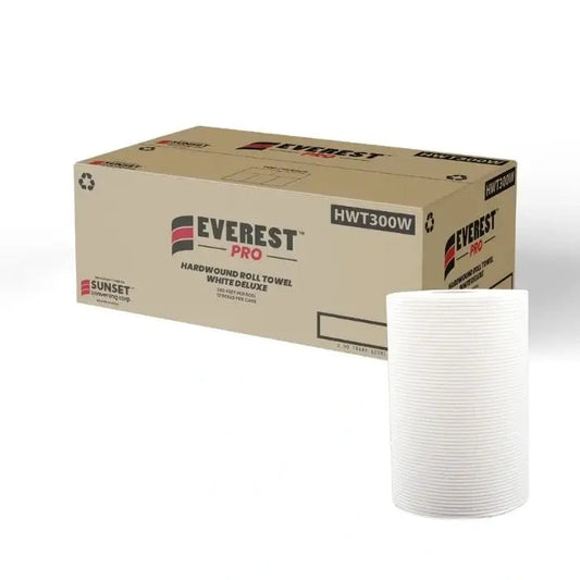 White Paper Towel Rolls for Dispensers, Kitchens & Restrooms | Strong, Absorbent & Cost Effective 300'x12 Rolls/Case | EVEREST PRO – product photo