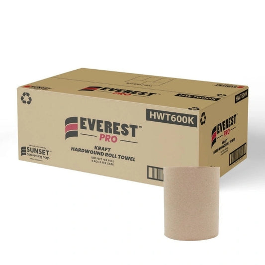 Kraft Paper Hand Towel Rolls High Absorbency Recycled Paper Towels for Restrooms, Kitchens & Commercial Use 600' x 6 Rolls/Case | EVEREST PRO – product photo