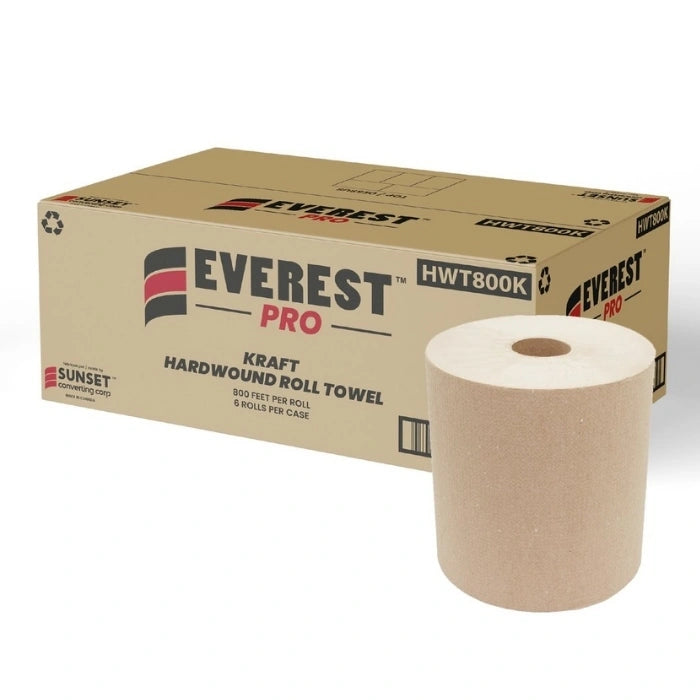 Kraft Paper Hand Towel Rolls for Dispensers, Restrooms & Kitchens | Strong, Absorbent & Cost Effective 800'x6 Rolls/Case | EVEREST PRO – product photo