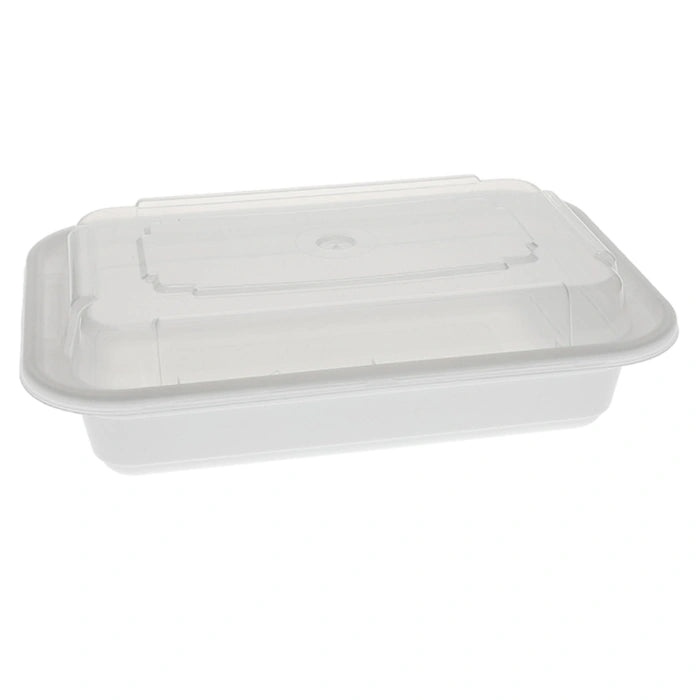 12 Oz Rectangular White Plastic Combo Container | Microwave-Safe Containers for Restaurants & Catering 150/Case – product photo