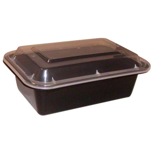 16 Oz Rectangular Black Base Combo Container, Leakproof Disposable Food Container, 150/Case – product photo