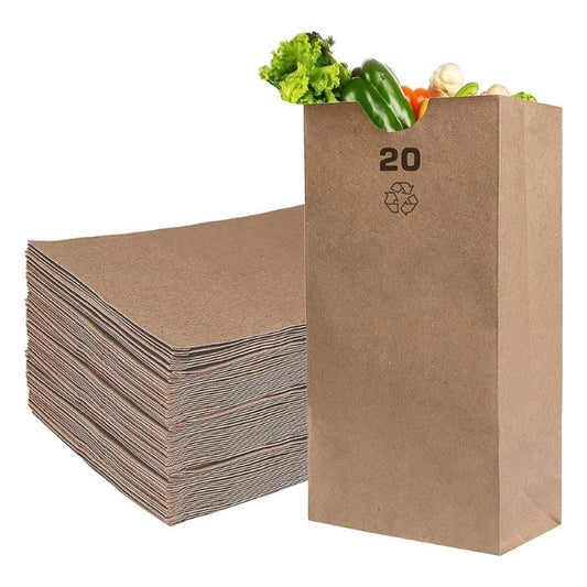20 LB Brown/Kraft Paper Grocery Bags #20 Size Durable Eco Friendly Paper Bags for Grocery, Retail & Food Packaging Made in Canada 500/Case – product photo