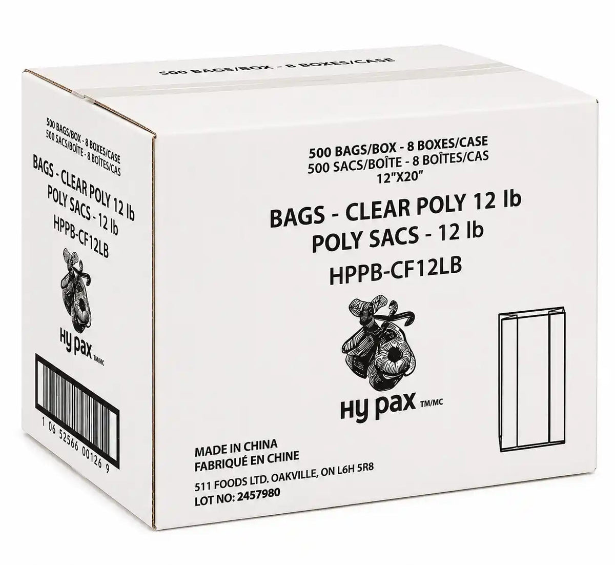 12 LB Poly Bags, Food Packaging Bags for Produce, Bakery & Bulk Storage (500/Case) – product photo