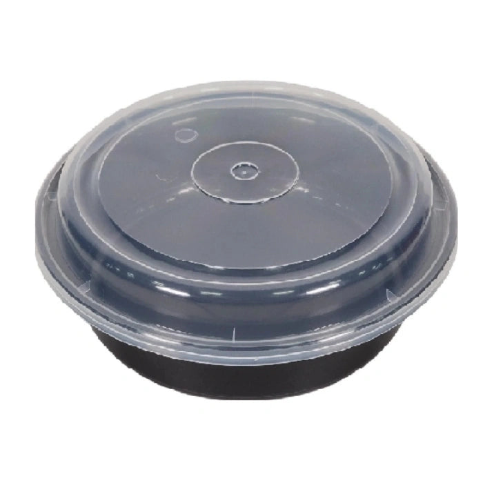 9" Round 48 Oz Black Base Combo Containers Leakproof Disposable Food Containers, 150/Case – product photo