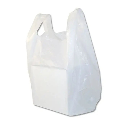 S5 White Plastic T-Shirt Carry Bags Strong Shopping Bags for Grocery, Retail & Convenience Stores – product photo