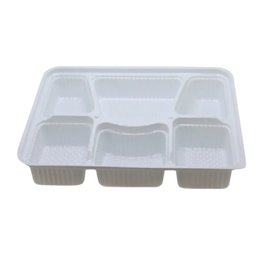 Rectangular White 6 Compartment Takeout Thali, Heavy Duty Disposable Meal Thali Plates for Food Service, 40/Case – product photo