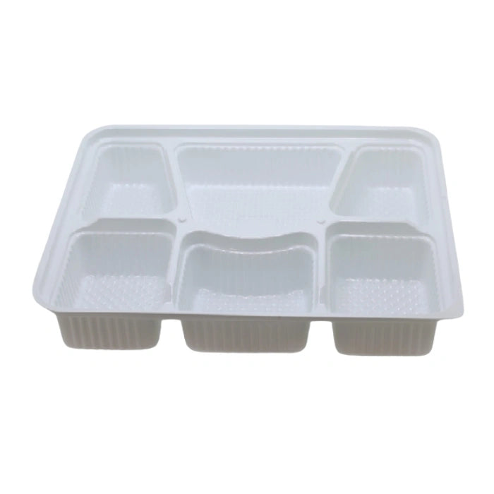Rectangular White 6 Compartment Takeout Thali, Heavy Duty Disposable Meal Thali Plates for Food Service, 40/Case – product photo