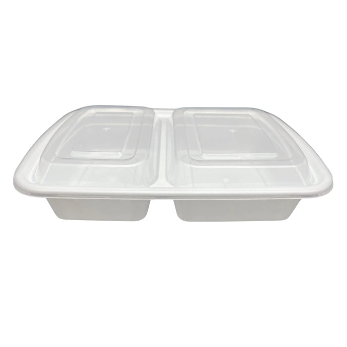 30 Oz Rectangular 2 Compartment White Combo Container Food Storage Container, 150/Case – product photo