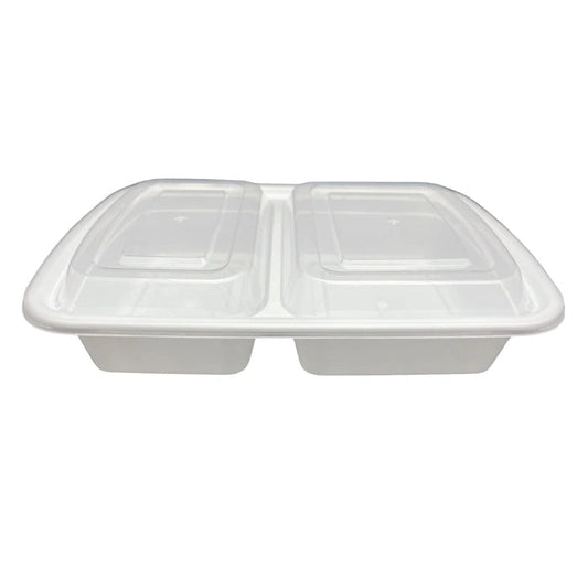 30 Oz Rectangular 2 Compartment White Combo Container Food Storage Container, 150/Case – product photo