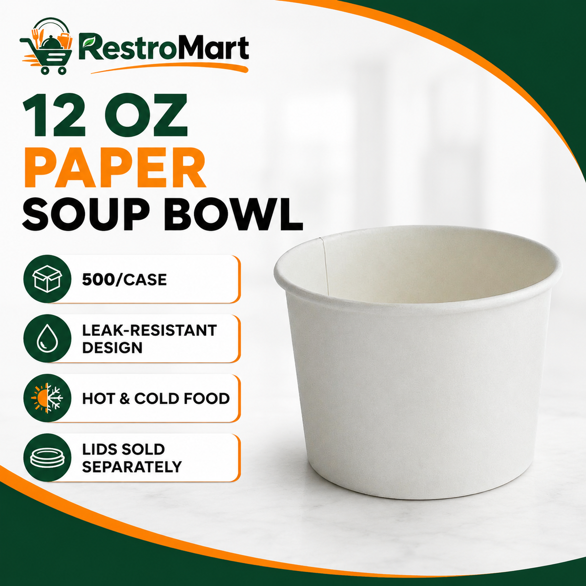RestroMart 12 oz White Paper Soup Bowls – 500/Case feature graphic