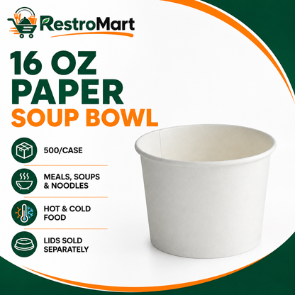 RestroMart 16 oz White Paper Soup Bowls – 500/Case feature graphic