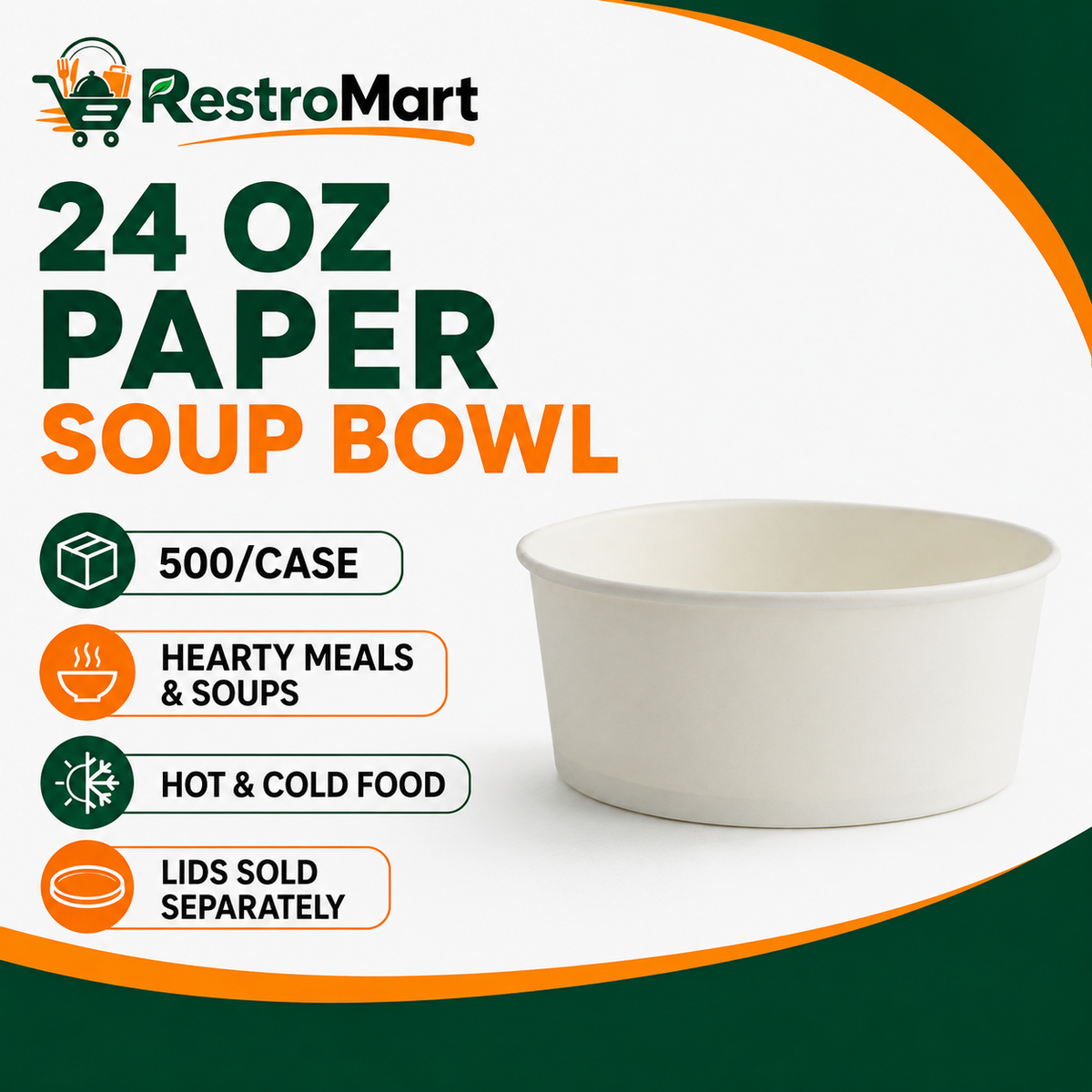 RestroMart 24 oz White Paper Soup Bowls – 500/Case feature graphic