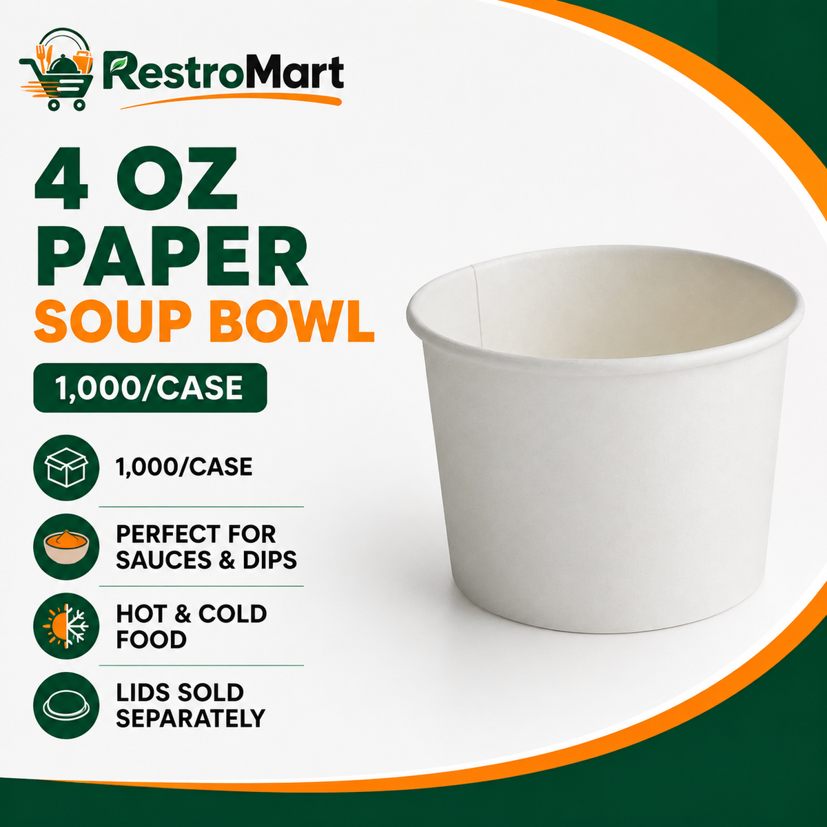 RestroMart 4 oz White Paper Soup Bowls – 1,000/Case feature graphic