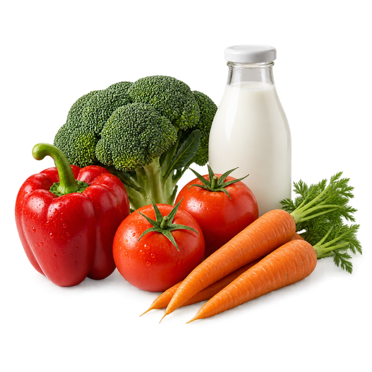 Fresh vegetables and milk