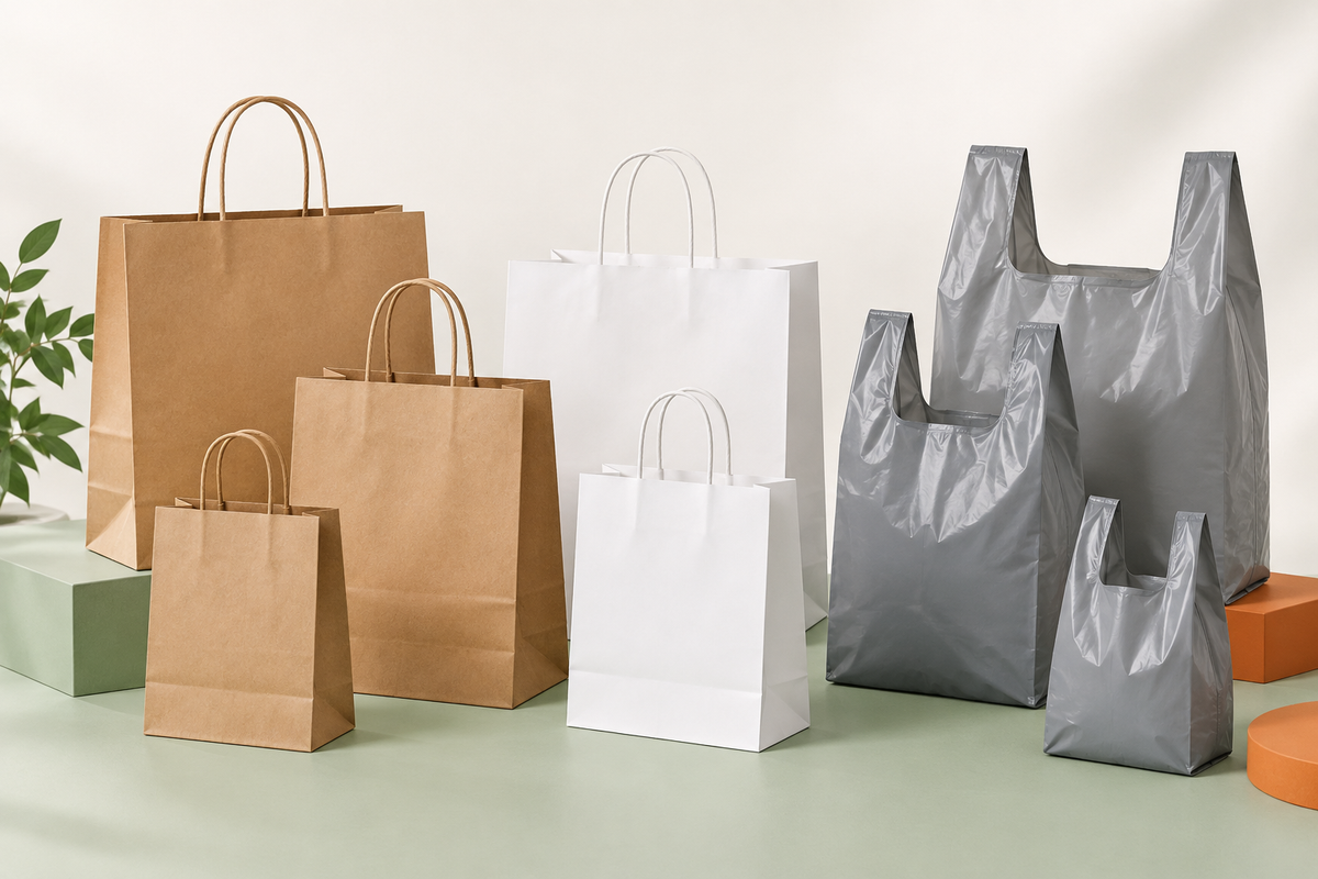 Custom paper and plastic bags available from RestroMart