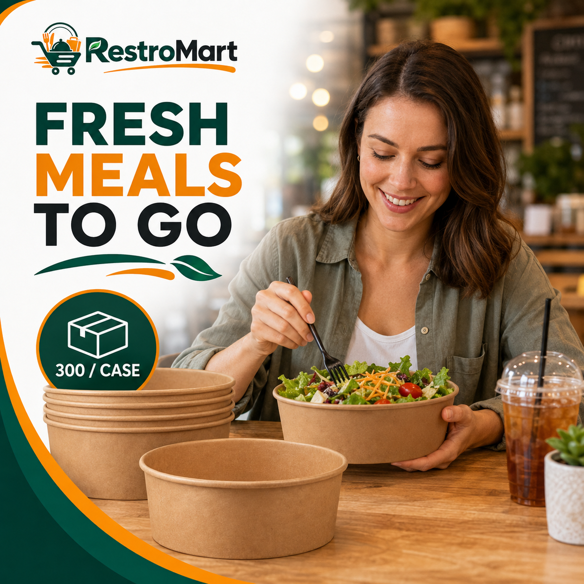 16 oz kraft paper bowl used in a casual food-service setting