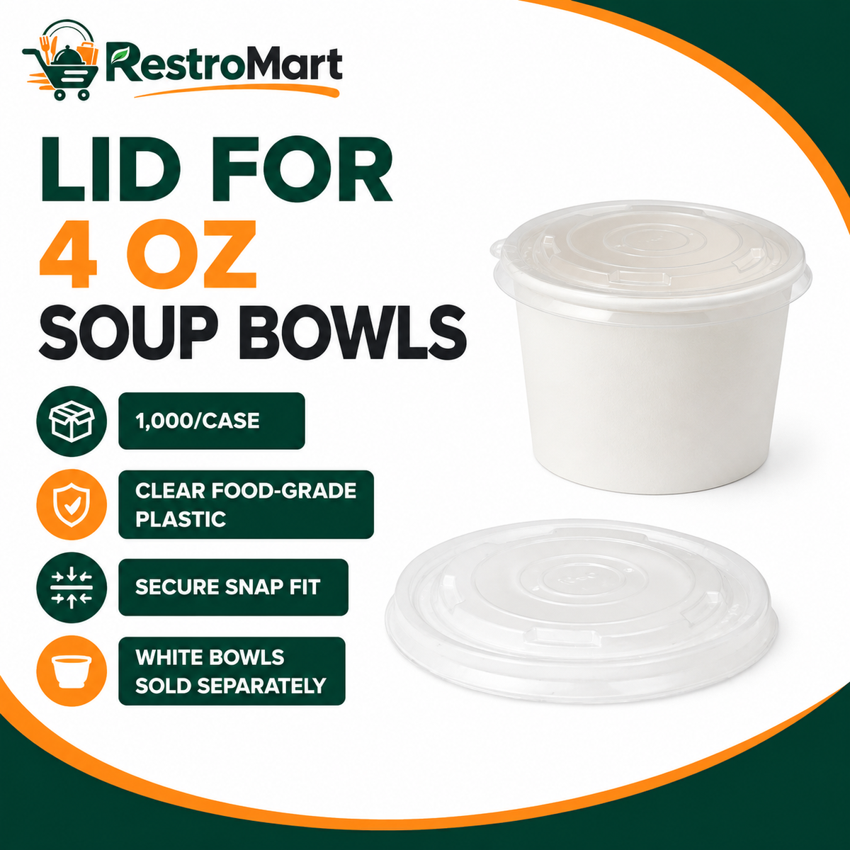 RestroMart Clear Plastic Lids for 4 oz Paper Soup Bowls – 1,000/Case feature graphic