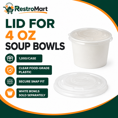 RestroMart Clear Plastic Lids for 4 oz Paper Soup Bowls – 1,000/Case feature graphic
