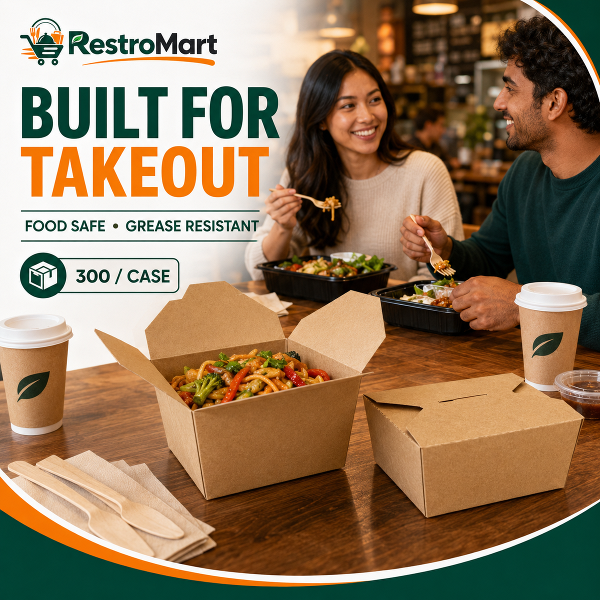 RestroMart kraft paper food box in restaurant takeaway use