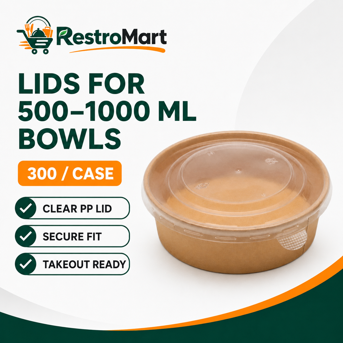 RestroMart clear PP lid feature graphic for 500 to 1000 ml kraft bowls