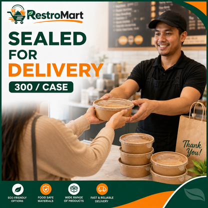 Clear PP lid securing a kraft bowl for takeout delivery